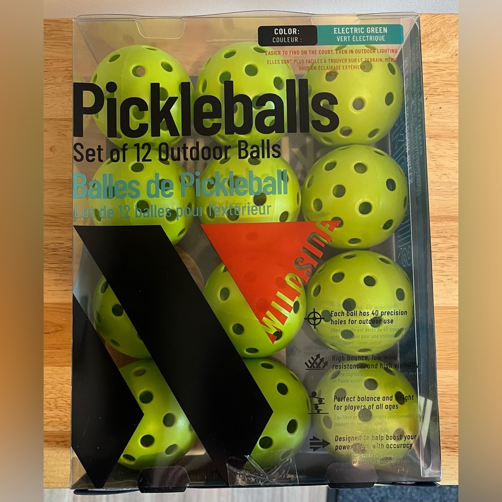 Pickleballs Set of 12 Outdoor Balls 74mm 26g Neon Green